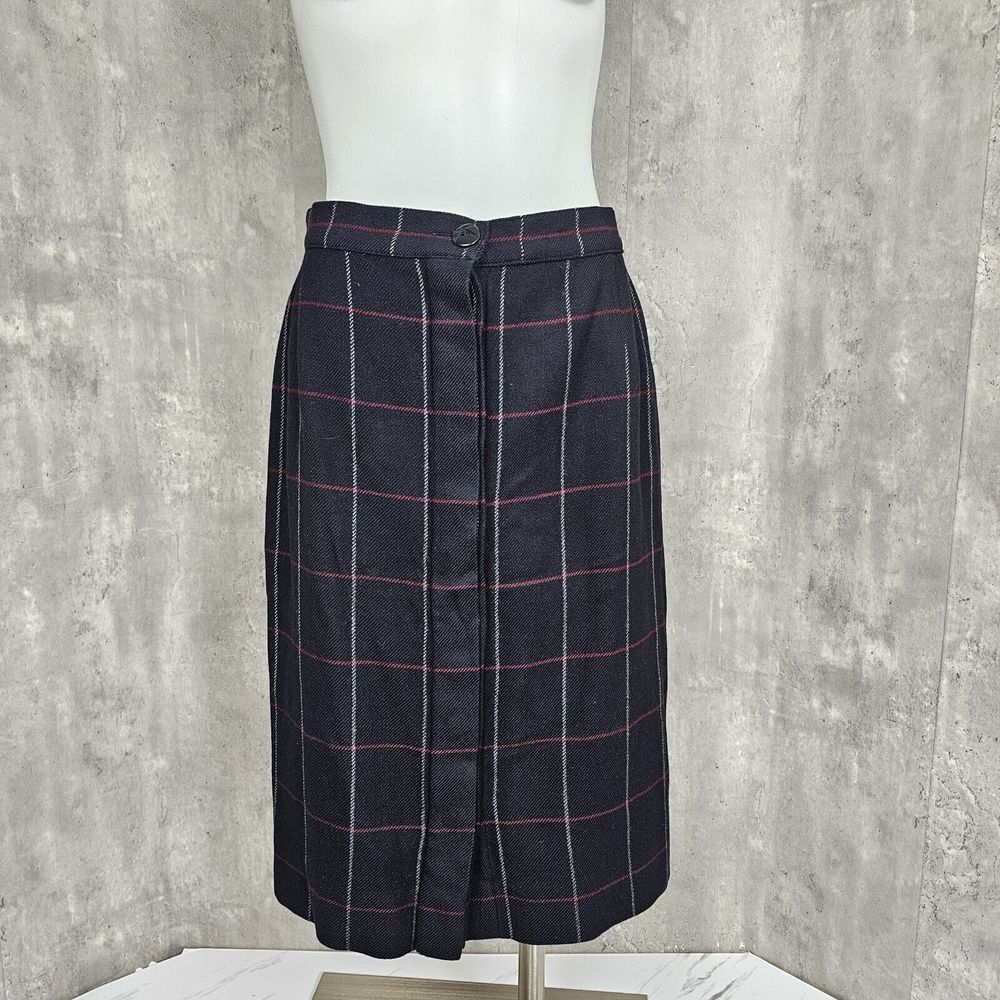 Vintage Krizia Wool Cashmere Blend Black Plaid Pencil Button Front‎ Skirt Italy